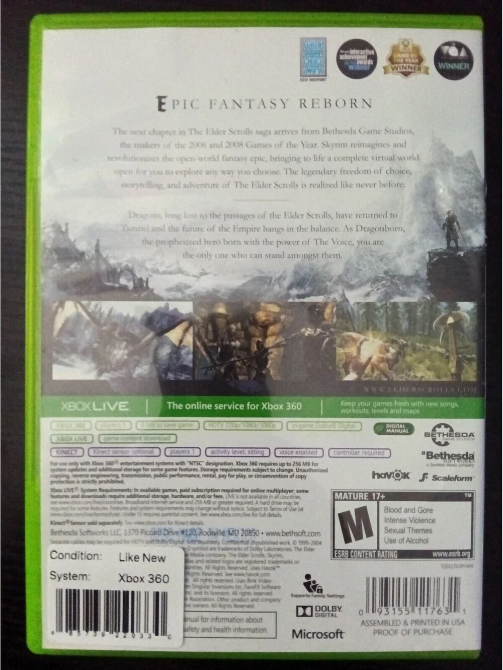 Elder Scrolls Skyrim - Microsoft Xbox 360